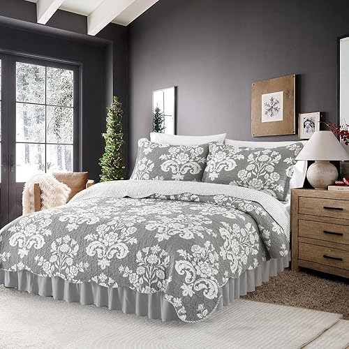 Miniatura 3 de Juego de edredón de algodón tamaño Queen  Colcha ligera reversible de cachemira floral de granja para todas las estaciones  Juego de ropa de cama