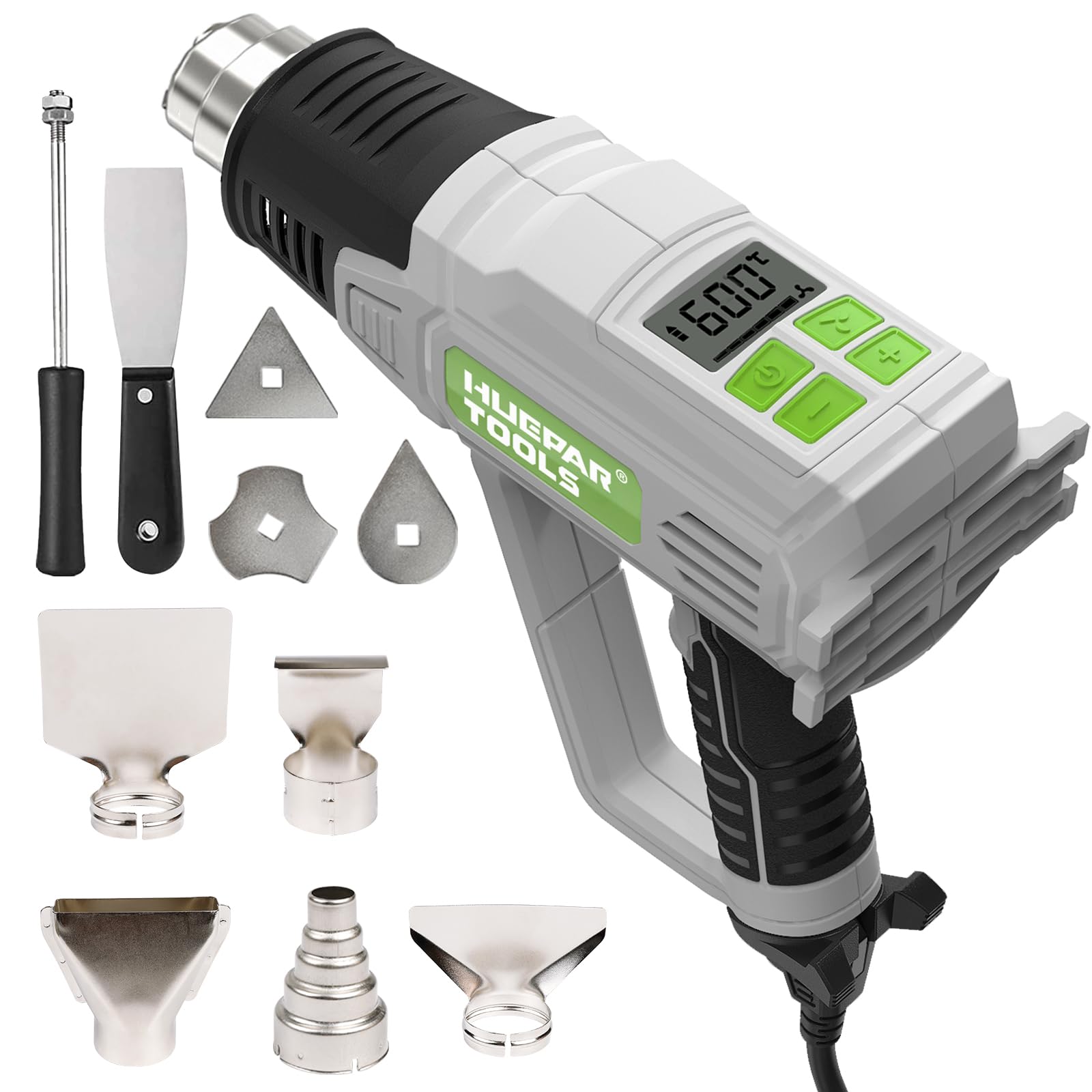 Pistola ad Aria Calda,Huepar Tools HG01 Pistola Termica Professionale 2300W con LCD Display Temperatura Regolabile (50℃- 660℃), 10 Accessori per Restringere il PVC, la Sbucciatura della Pittura