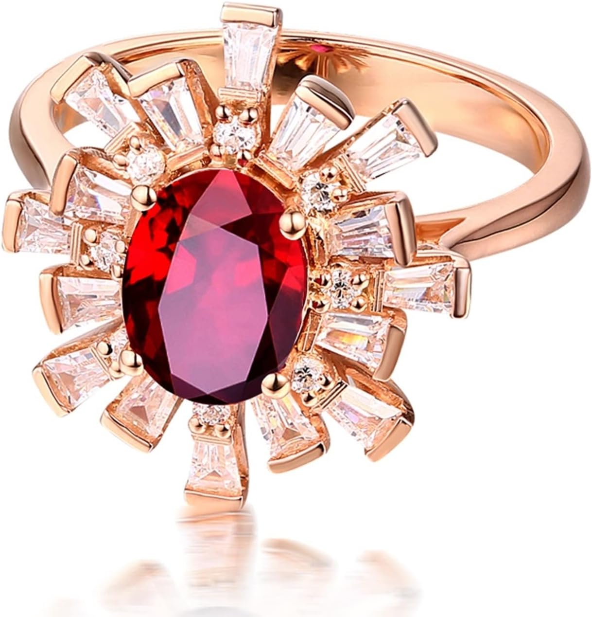 Ring Jewelry Ruby, Aesthetic Rings Red Rose Gold 18K Rose Gold Red VVS1 Ruby Flower Shape with Oval Ruby Rings Jewelry Engagement Gift for Women