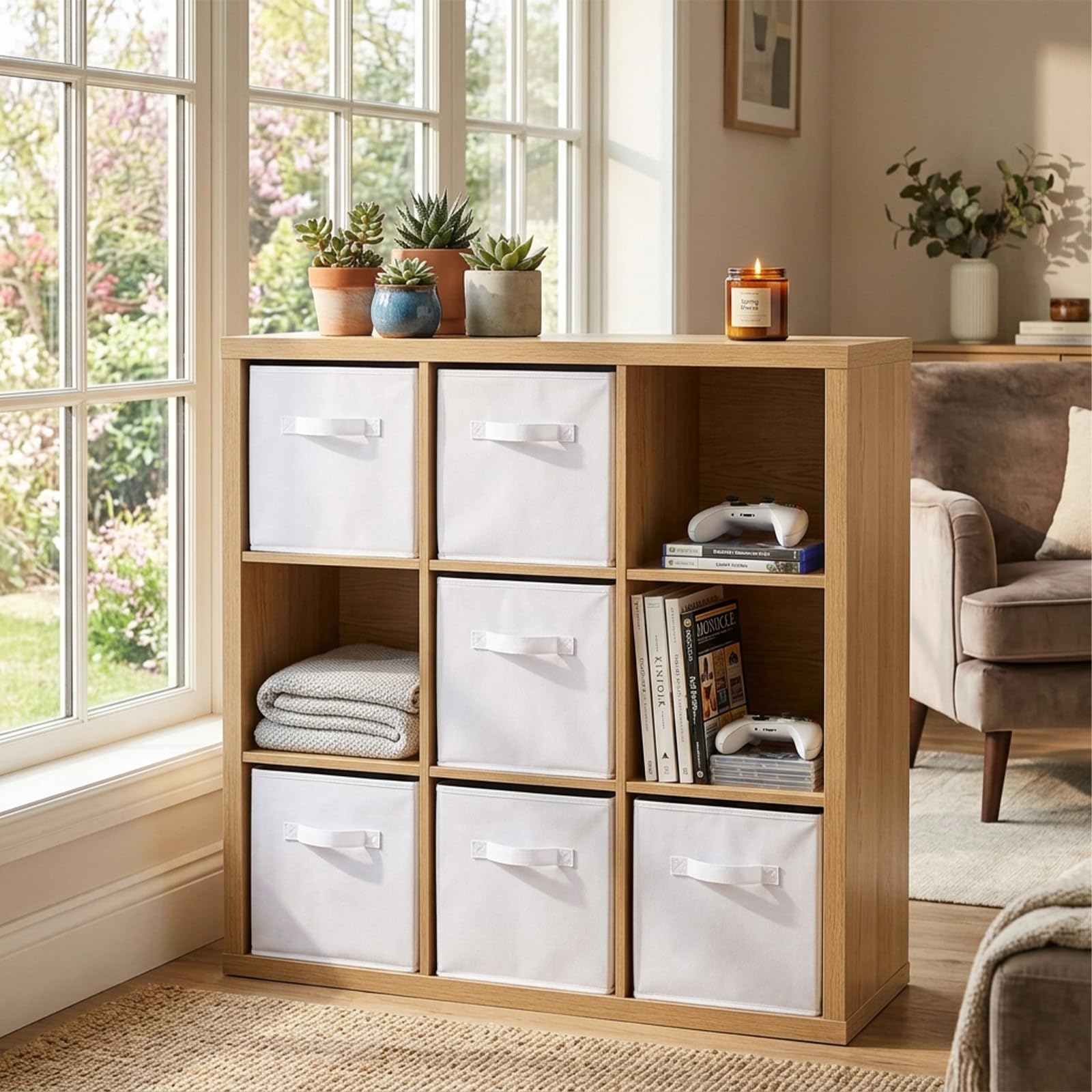 powerking Contenitori, cubi pieghevoli di stoccaggio del tessuto e cassetto organizzatore di stoccaggio del panno per armadio e giocattoli di stoccaggio, 6 Pack (Bianco)