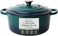 Vista 13 de Larder & Vine Olla de horno holandés de hierro fundido esmaltada de 5.7 cuartos de galón con tapa Para hornear pan Compatible con todos
