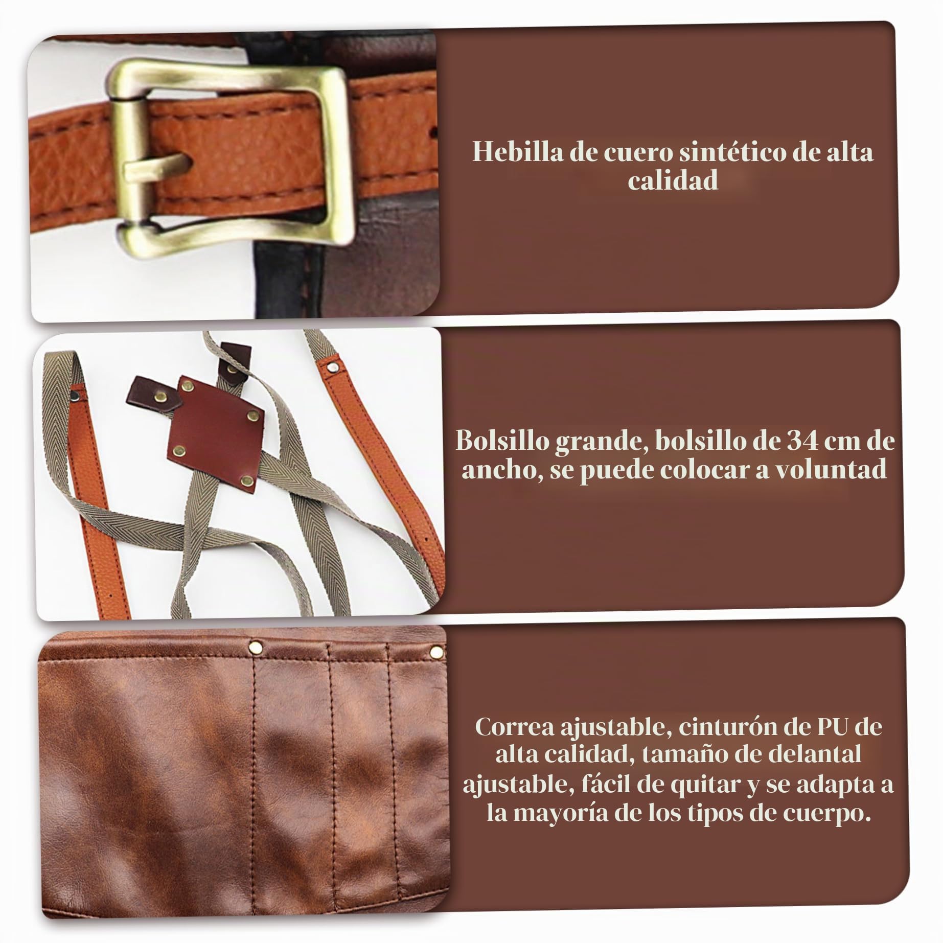Delantal de cuero con bolsillos y correas cruzadas, impermeable, ajustable, resistente al calor y a las manchas, para cocina, barbacoa, barbería, chef, delantal para hombre.