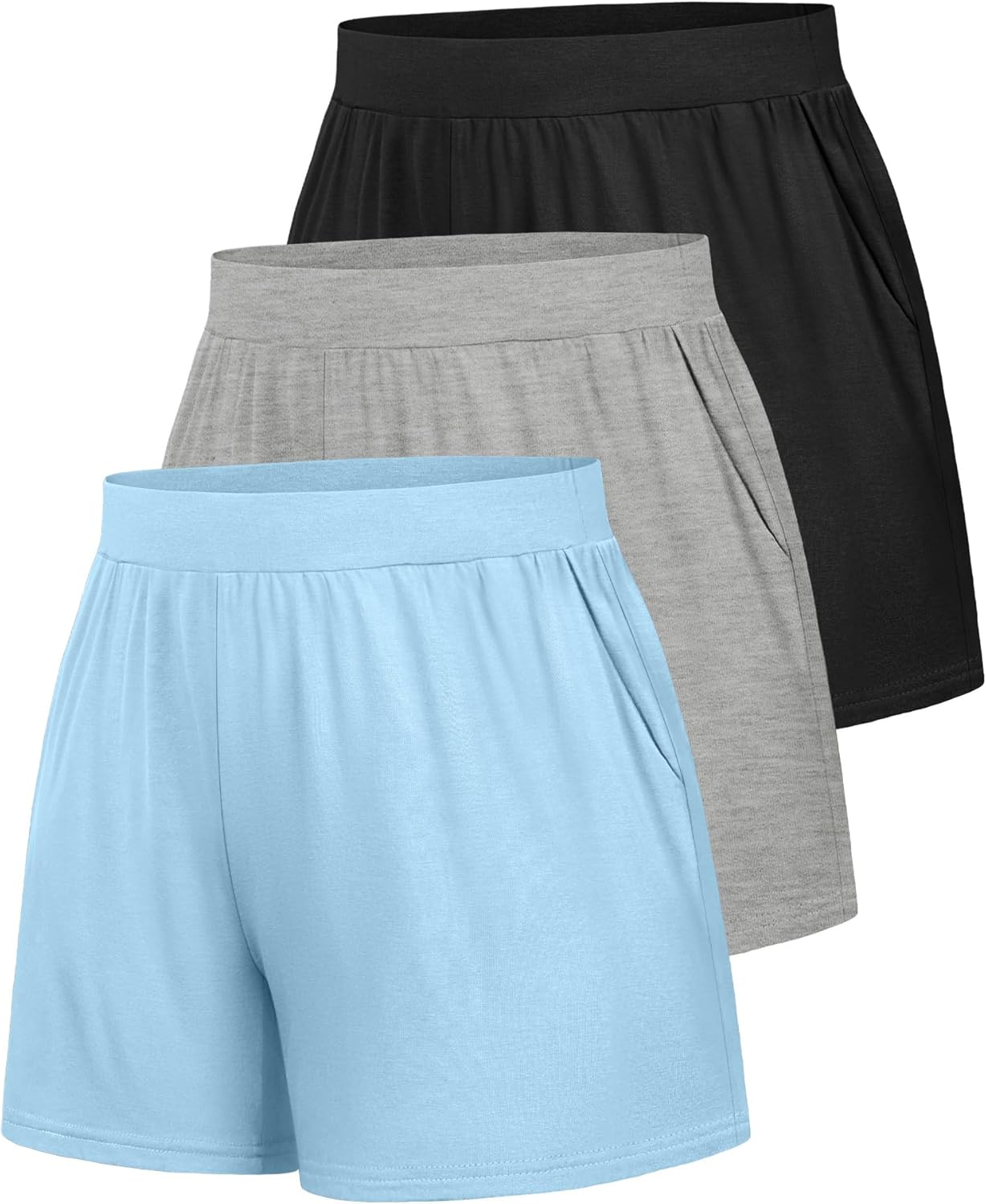 Huukeay 3 Pack Women's Sweat Shorts, Casual Summer Elastic High Waist Athletic Short Lounge Comfy Gym Sweatshorts with Pocket - Image 7