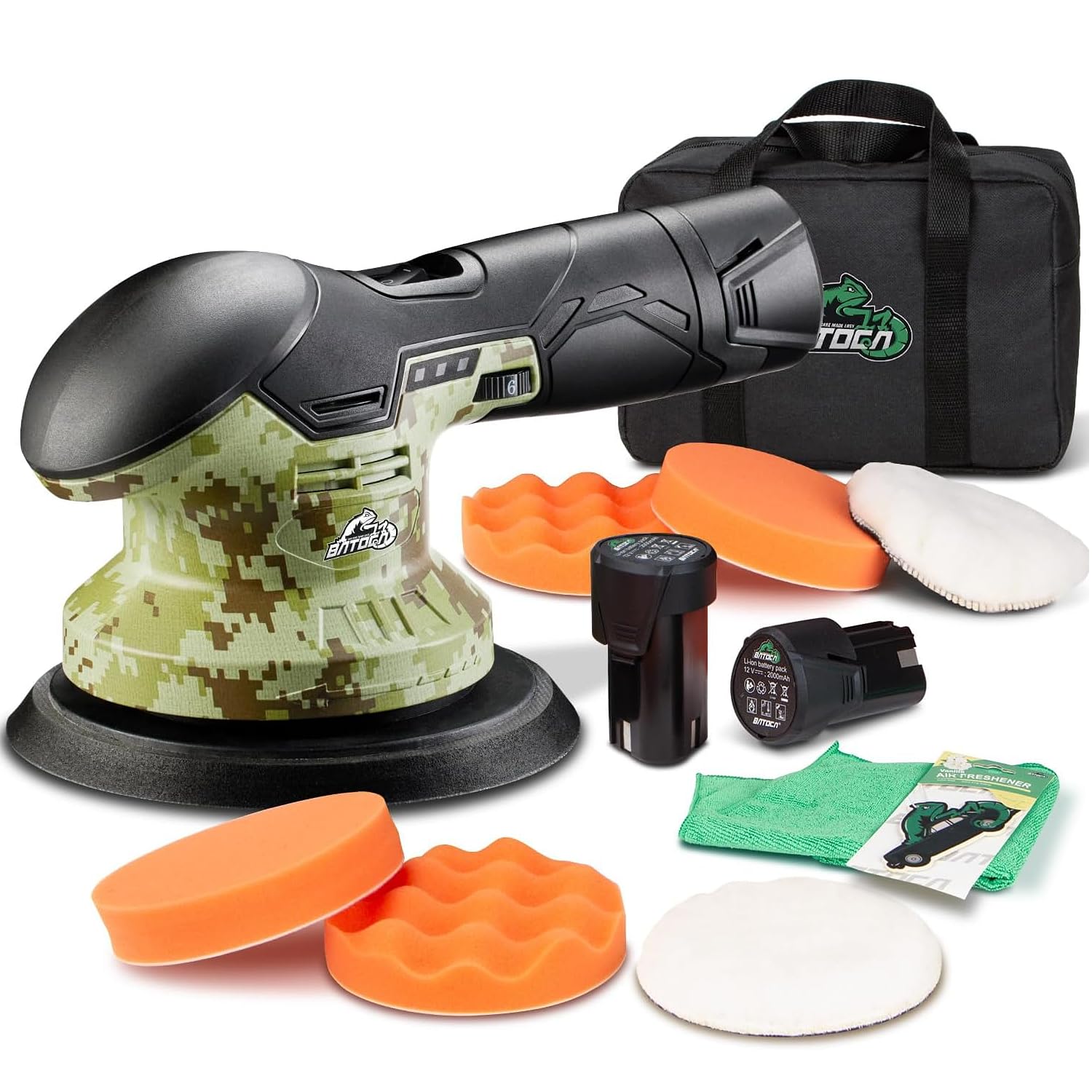 BATOCA S3 Akku-Polierer, Polierer, Schleifmaschine, Dual-Action-DA-Poliermaschine mit 2 x 12-V-Batterien, für Autopolitur, Polieren, 15,2 cm, Polierpad, variabel, 6 Geschwindigkeiten, 2500–5000 U/min