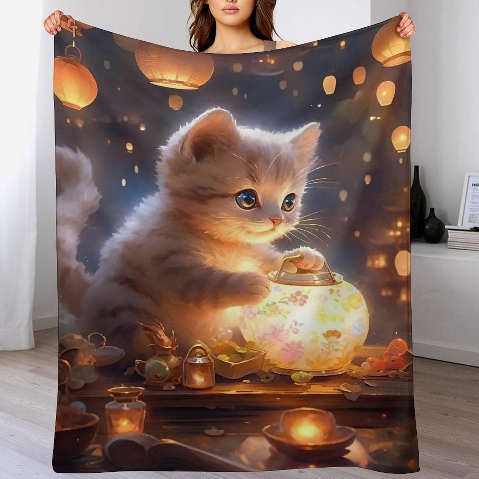 Couverture polaire chat en flannel de qualité supérieure pour couvre-lit