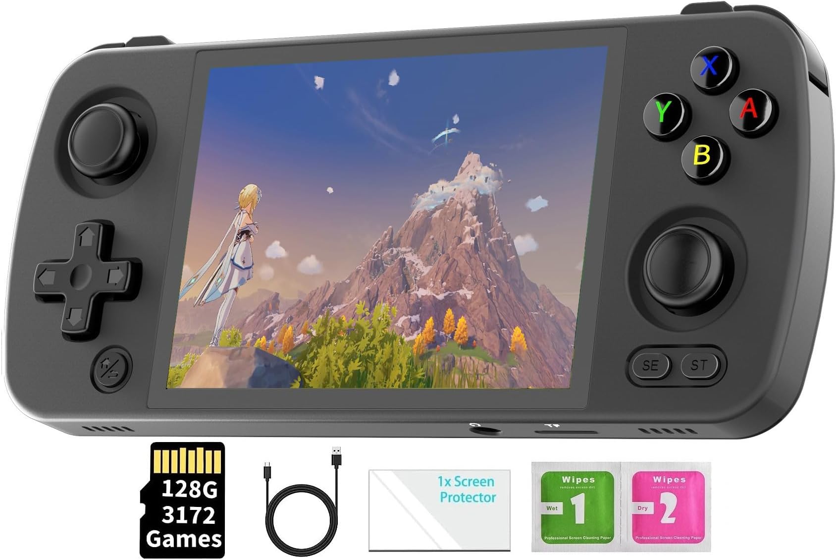 RG405M Retro Handheld Game Console, Aluminum Alloy CNC Android 12 System, Support Google Play 4.0 Inch IPS Touch Screen with 128G TF Card, 3172 Games (Black)