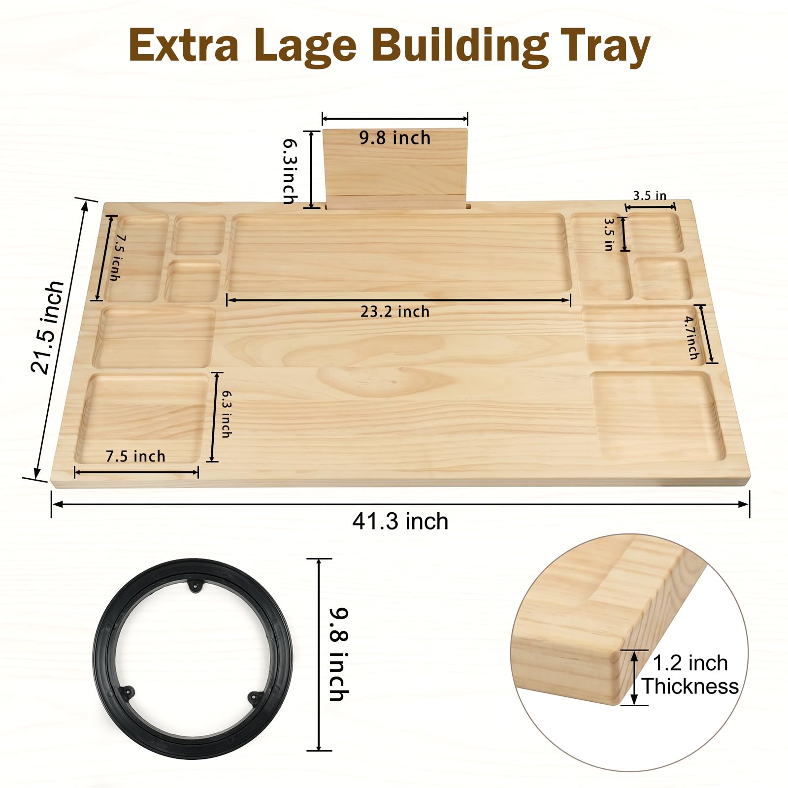 Grande vassoio da costruzione per LEGO, tavolo da costruzione in legno extra large, piastra da costruzione all-in-one con giradischi Lazy Susan