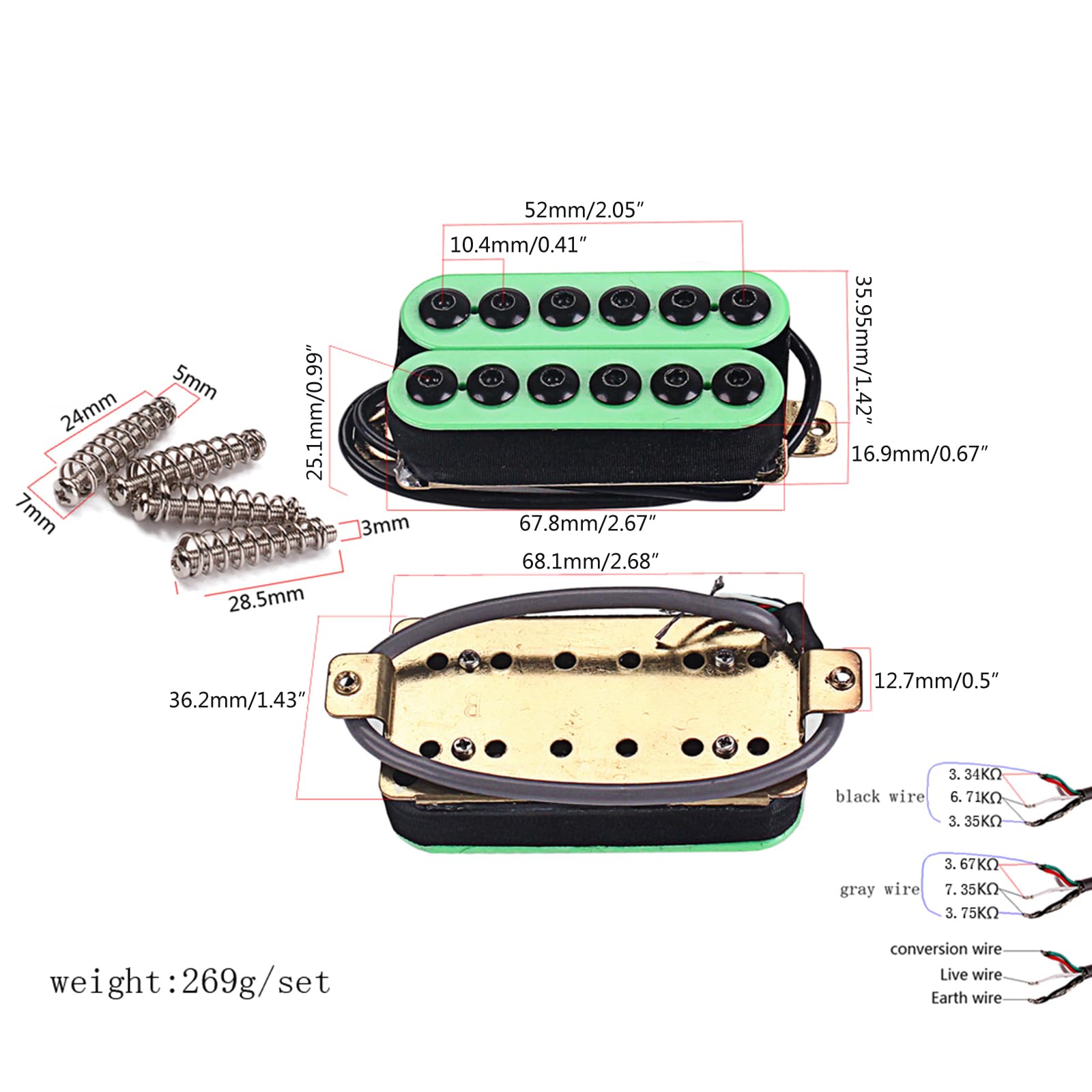 2-teiliges Set mit Hals-Brücke, Doppelspulen-Gitarren-Tonabnehmer, 6 Saiten, E-Gitarre, Hals-Brücke, Tonabnehmer-Set, Spielzubehör