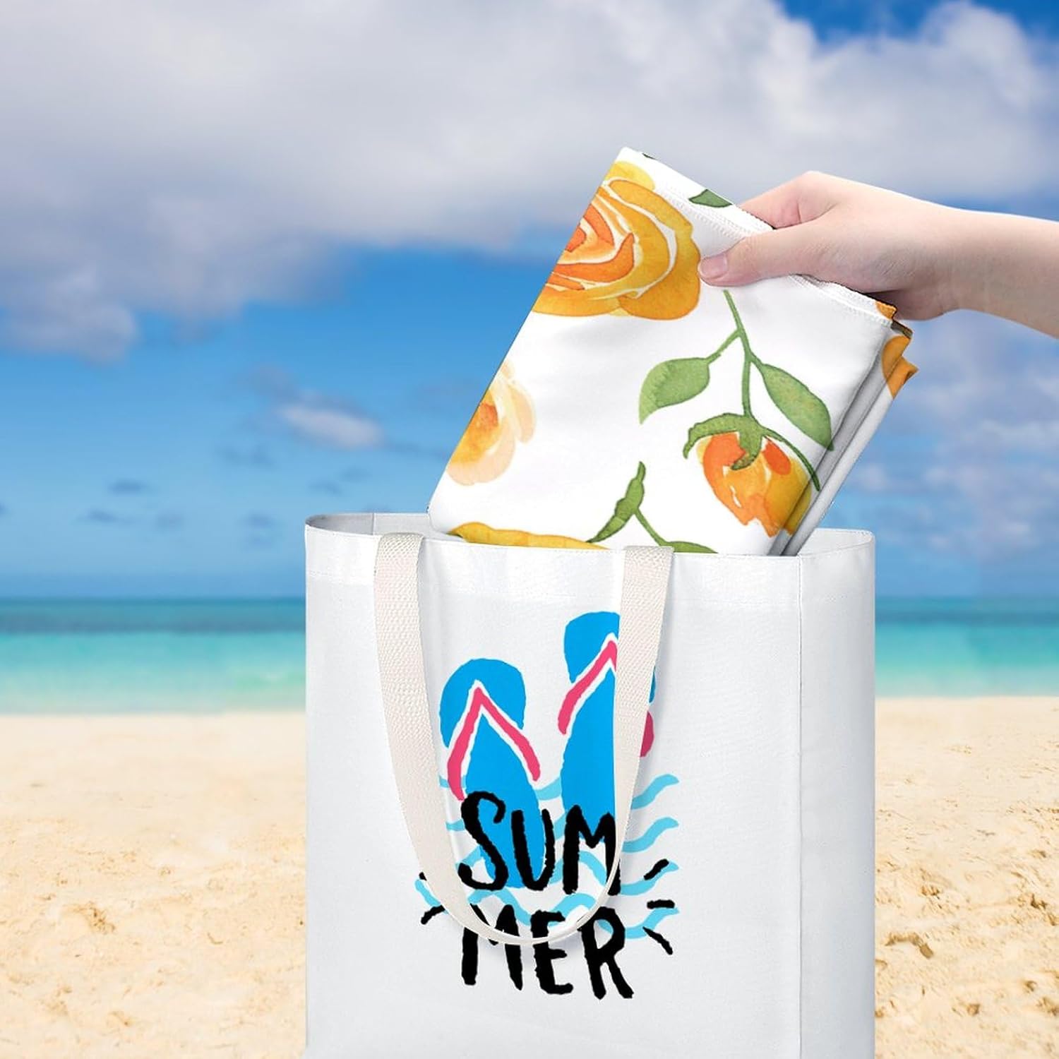 Swimming Towel, Orange Hue Flower Printed Fashion Towel,Portable Towel,Durable Towel