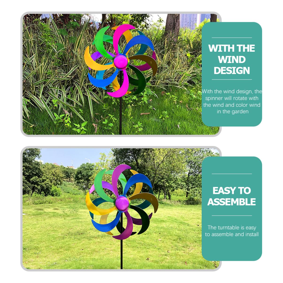 Happyyami Buntes Regenbogen Windrad aus Eisen für Garten und Hof, 1 Stück | Fröhliches Design, Leuchtende Farben, für Rasenflächen und Außenbereiche