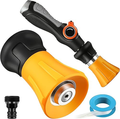 Enhon Boquilla de manguera de jardín, boquilla de manguera de estilo bombero resistente, rociador de agua de jardín ajustable, varita de riego con