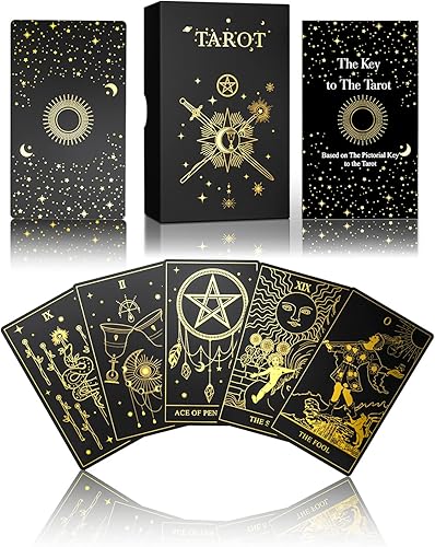 WJPC Tarjetas de tarot de lámina dorada con juego de libro guía y caja de regalo para principiantes y expertos. Barajas de tarot de diseño original,