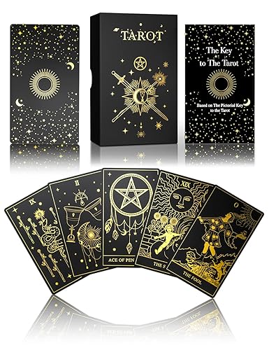 WJPC Gold Foil Tarot Cards with Guide Book Set&Gift Box for Beginner& Expert. Original DesignTarot Decks, Tarot Cards Decks - Gold