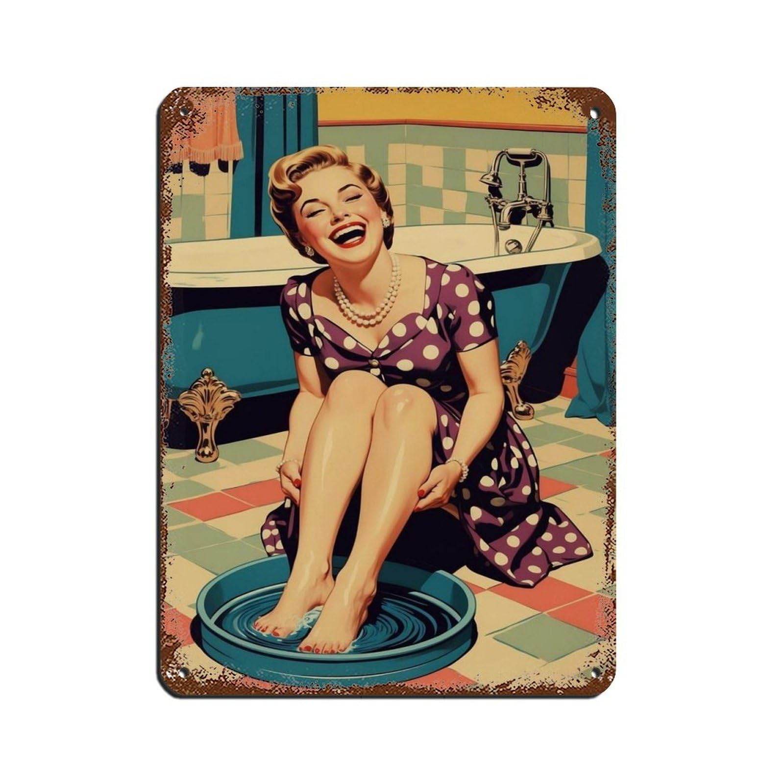 Plaque métal pin-up rétro de qualité pour décoration murale bain 30x40cm