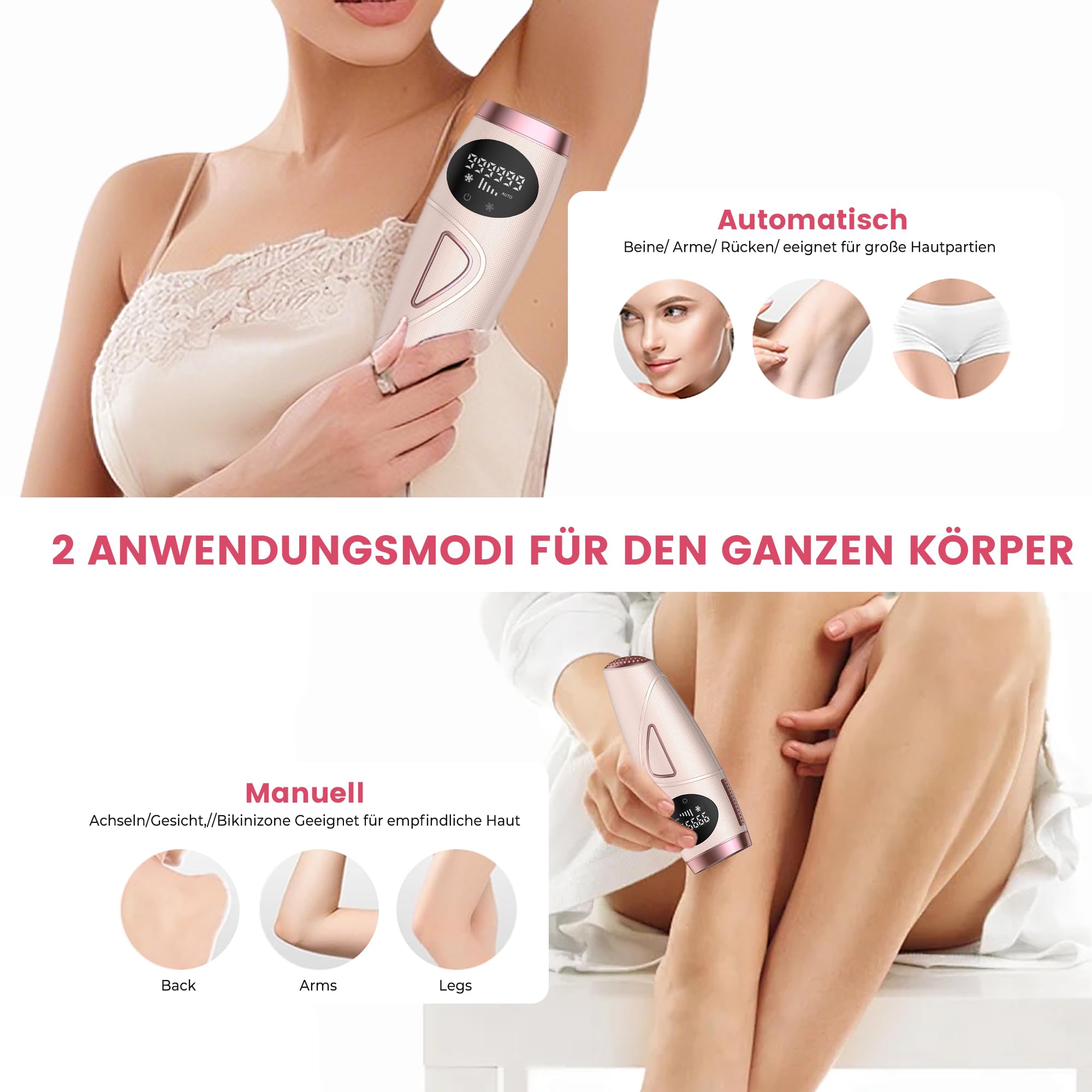 Atopskins IPL Haarentfernungsgerät, Schmerzlose Laser-Haarentfernung, 5 Intensitäten IPL Geräte Haarentfernung Und IPL Laser 2 in 1, Kann am Ganzen Körper Angewendet Werden, Inklusive IPL-Schutzbrille