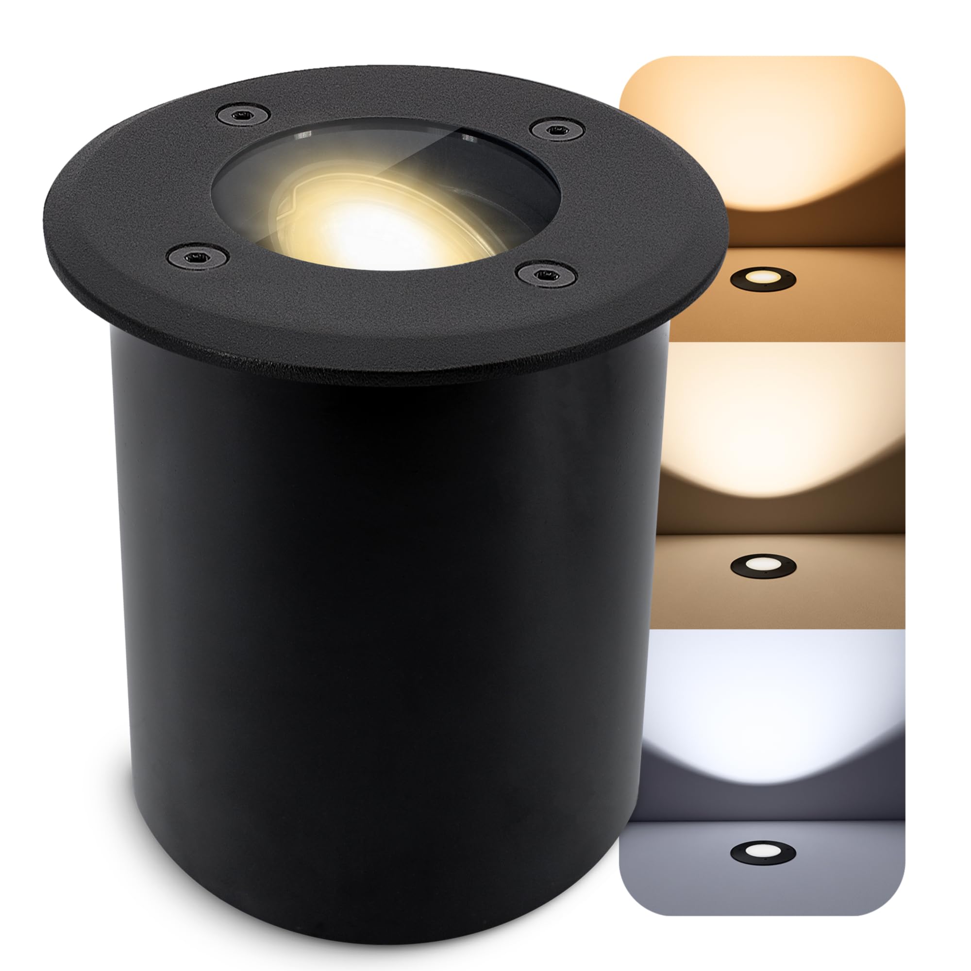 SSC-LUXon JUAVI Bodeneinbauleuchte aussen IP67 LED - Bodenstrahler schwarz matt 230V befahrbar - inkl. GU10 LED Lampe 3W LumiFLEX Lichtfarbe warm/neutral/kalt