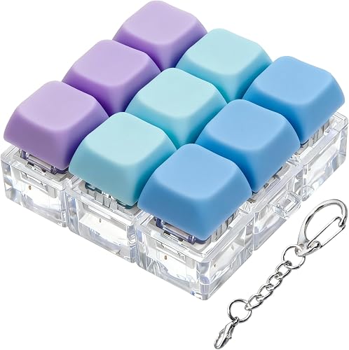 Keyboard Fidget Toy, Keyboard Fidget Keychain 9-in-1 Keyboard Decompression Button Finger Clicker Toys Stress Relief Fidget Gifts (3 Colors- Blue Purple)