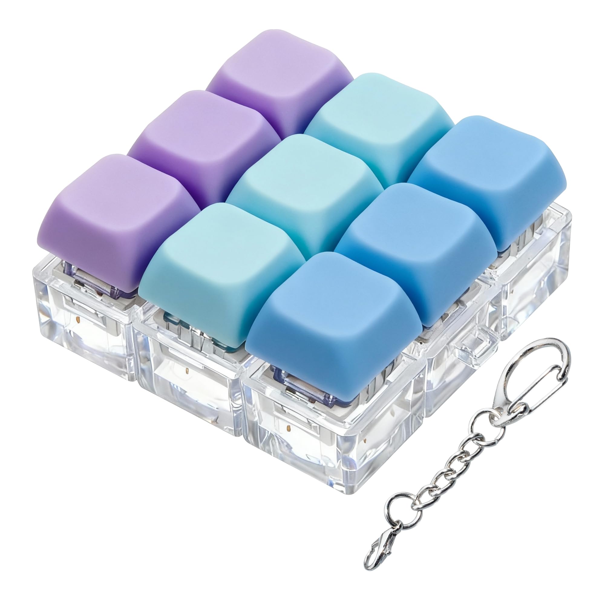 Photo 1 of *Blue key missing* Keyboard Fidget Toy, Keyboard Fidget Keychain 9-in-1 Keyboard Decompression Button Finger Clicker Toys Stress Relief Fidget Gifts (3 Colors- Blue Purple)
