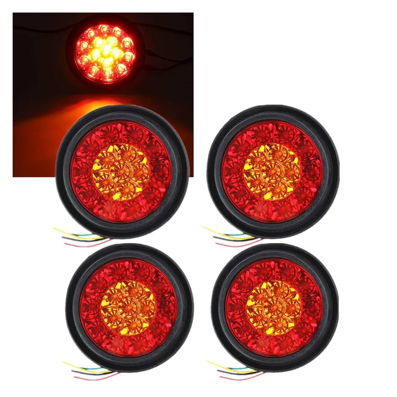 Piloto Posterior Luces De Freno Redondas 4" 12V 24V Luz LED Advertencia Para Camión Trasera Remolque Lámpara Indicador Lateral Piezas Coche Uds(Red Yellow)