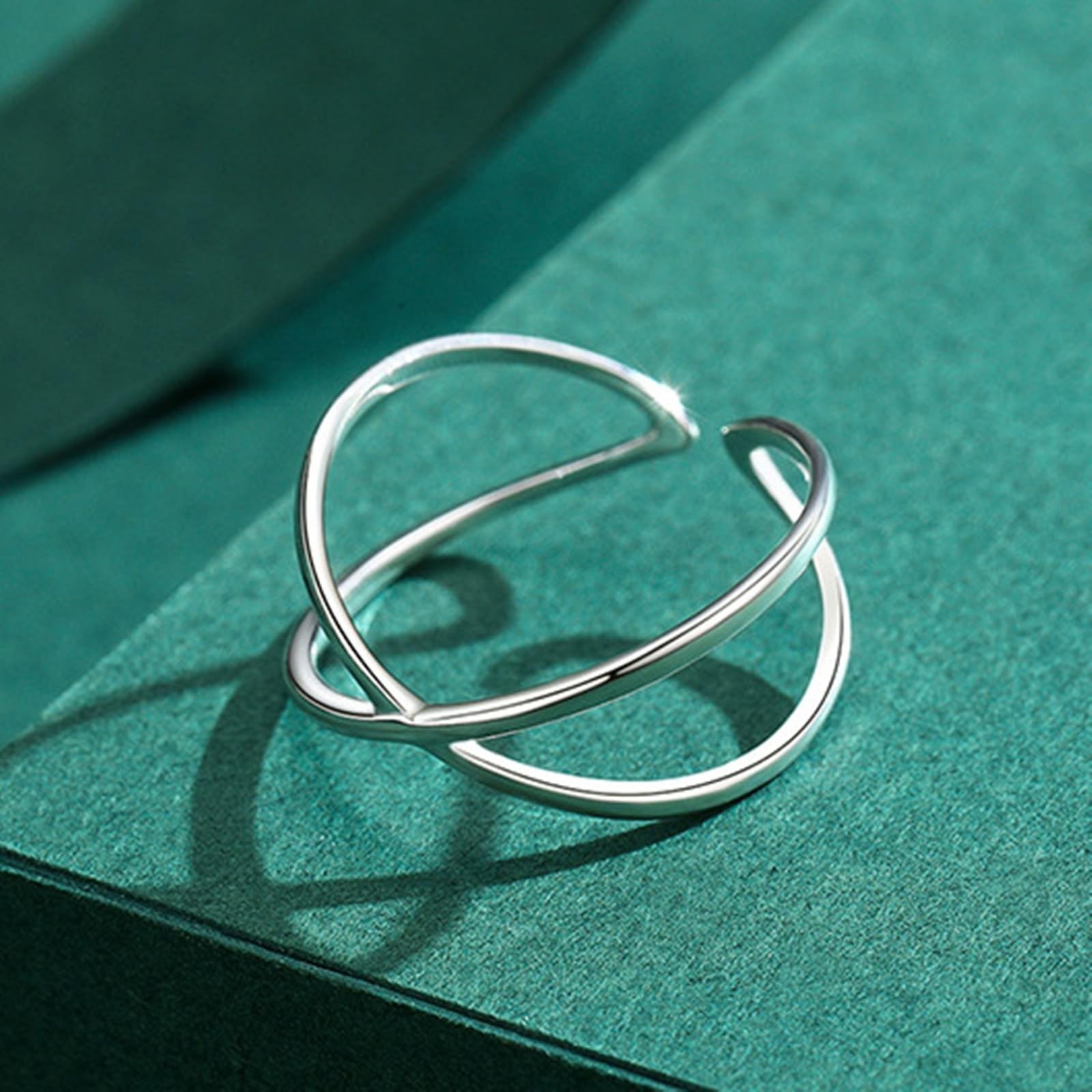 Anello aperto da donna, in oro bianco 9 K/14 carati, con croce a X, regolabile