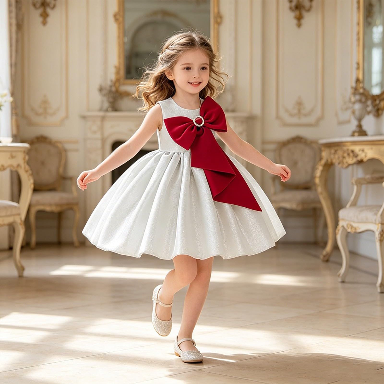 Generisch Kleid MäDchen Einschulung - Elegantes gestuftes Partykleid für mit Schleifenoberteil ärmelloses Design mit hübschen Schleifenmustern ideal für perfekt für den für von 3 bis 8 Jahren