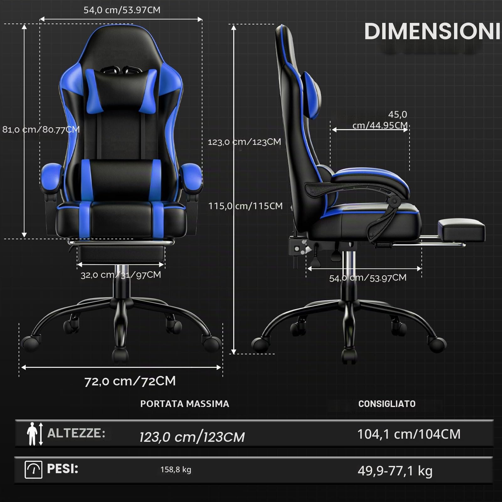 Sedia da Ufficio Ergonomica Per Adulti, Poltrona da Gioco Con Schienale Regolabile, Poggiatesta E Supporto Lombare, Seduta Girevole Con Bracciolo