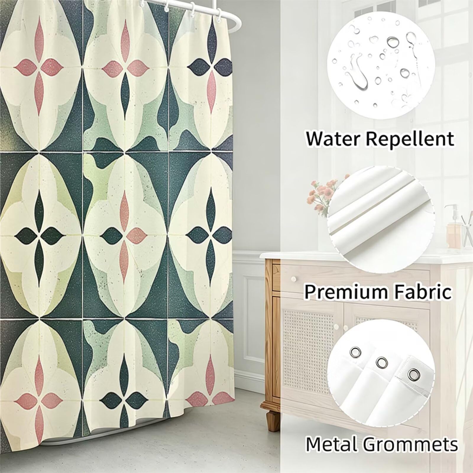 Beige Tenda Doccia 180x240cm, Tenda per Doccia Tessuto Poliestere Impermeabile Asciugatura Rapida con 12 Anelli, Tende Finestra Bagno e Vasca Pieghevole per Angolare Casa Shower Curtain moderno J-440