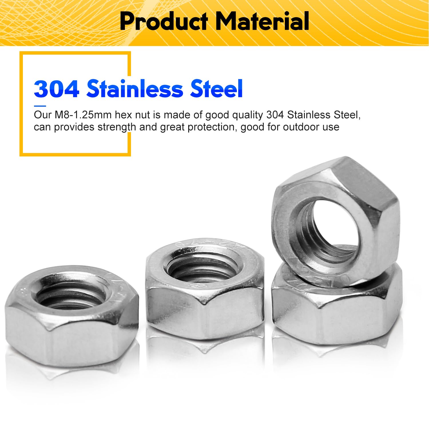 Mriuuod 90pcs M8-1.25 Hex Nuts, 304 Stainless Steel, M8 x 1.25mm  