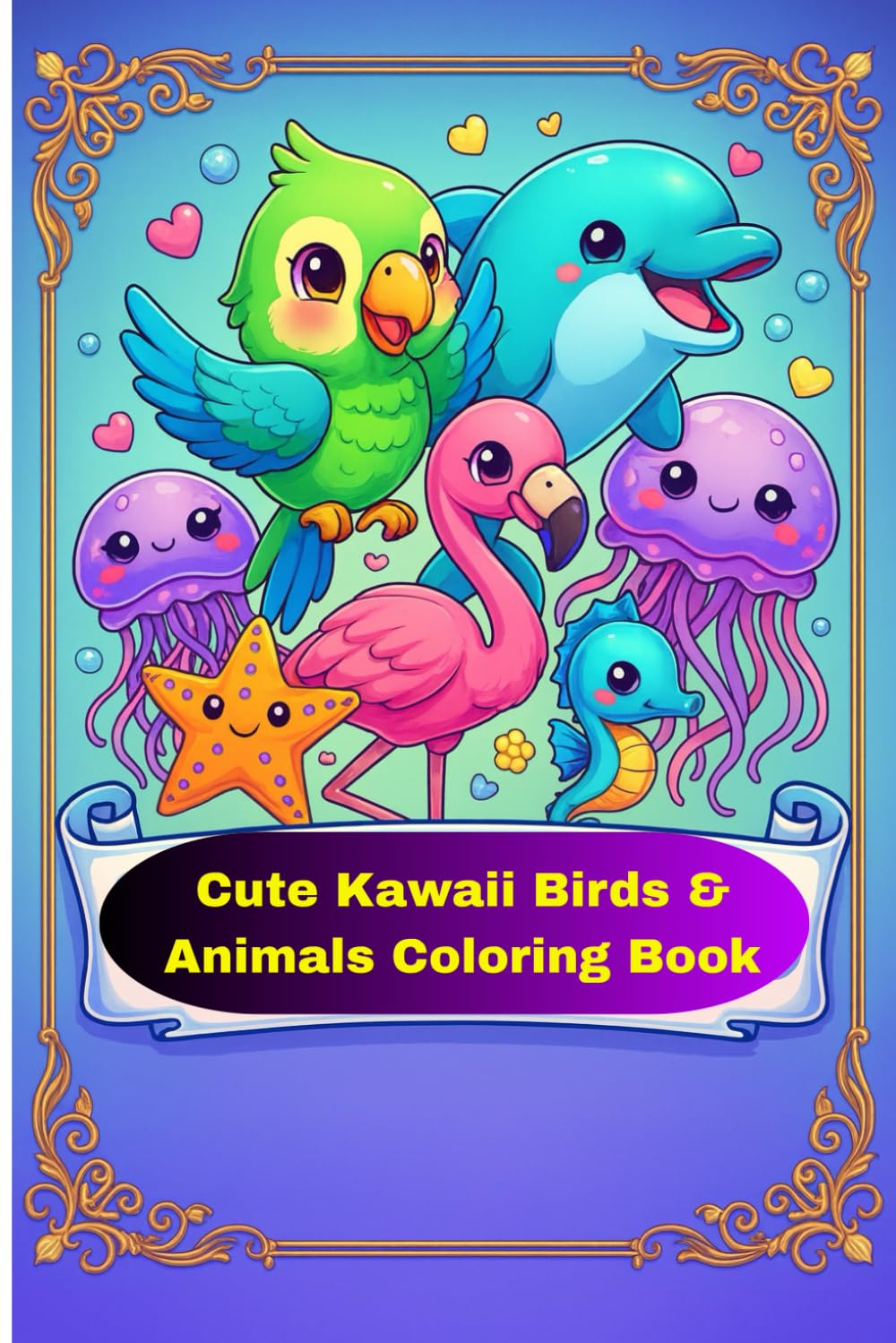 Cute Kawaii Birds & Animals Coloring Book for Kids: 50 Simple & Easy Doodle Pages of Adorable Birds and Animals for Fun and Creative Coloring