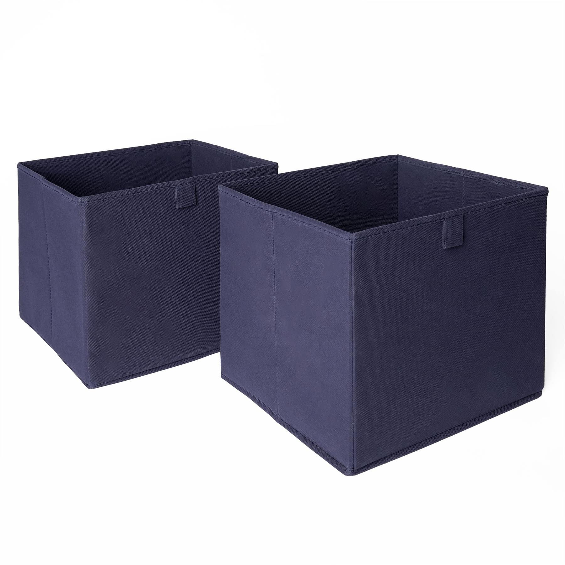 Ohs Navy Blue Set Of 2 Fabric Storage Boxes Home Organiser Toys Clothing Bathroom Pop Up Collapsible Foldable Cube Box,