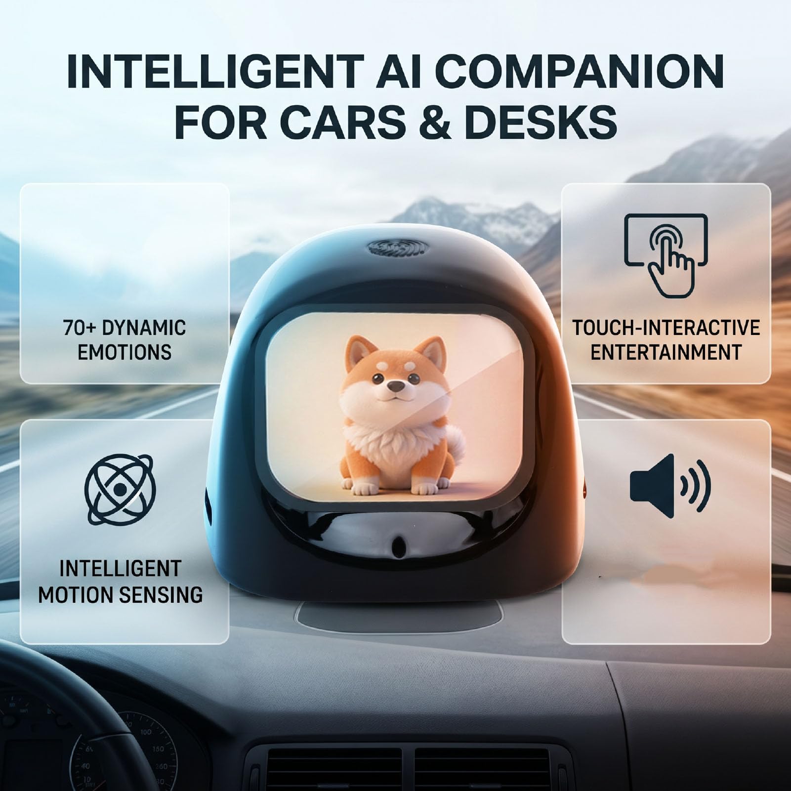 Yctze Robot AI interattivo per scrivania e interni auto (nero)