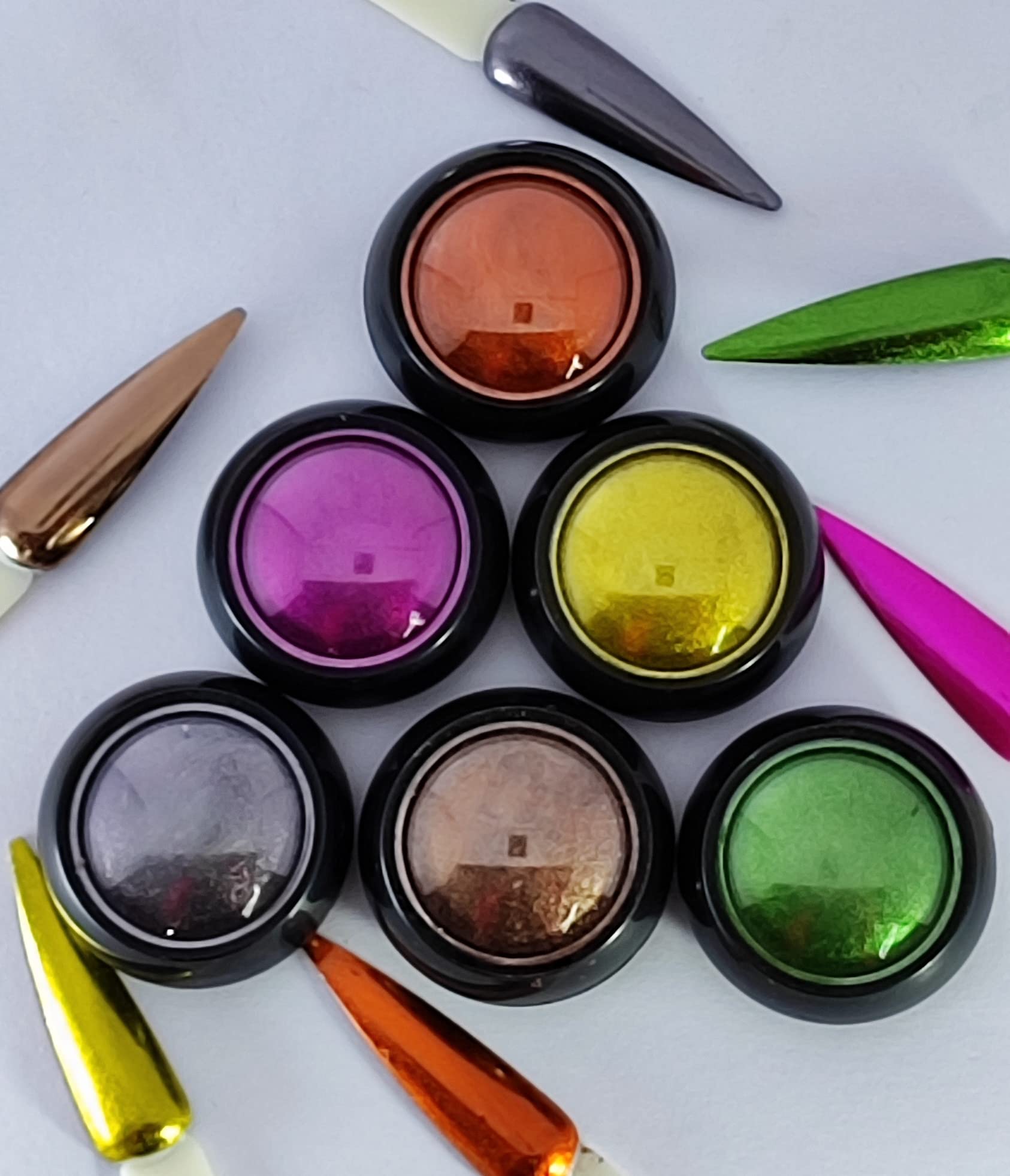 6 Colors Magic Mirror Chrome Powder for nails,Double Magic Mirror Effect Nail Art,Nail Art Chrome Mirror Pigment Powder 6Pcs/Set (Type B) Natty Series-image-44