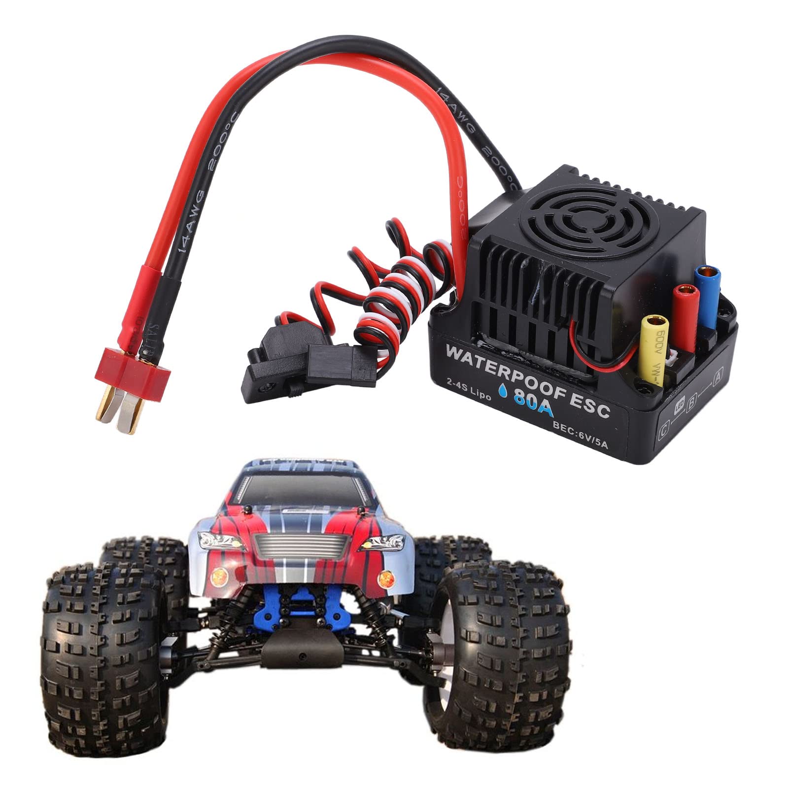 RiToEasysports Elektronischer Geschwindigkeitsregler ESC für 1/8 RC-Auto, 80A Brushless Technologie, 6V 5A SBEC, Zubehör für RC-Modelle, RC Spielzeug für Modelleerfahren und OutdoorAktivitäten