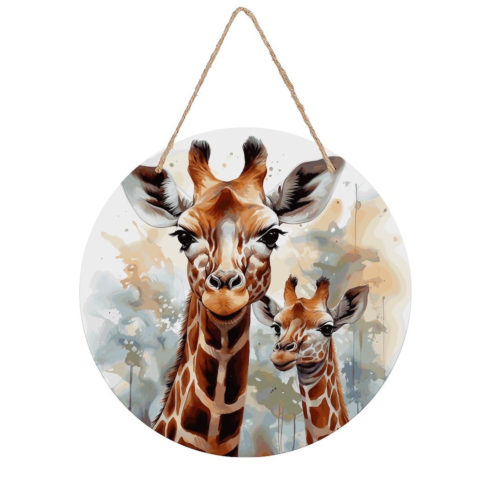 FekiLoot Watercolor Deer Giraffe Wall Art Decor Round Wood Hanging Sign Decoration Wooden Circle Door Sign Round Hanging Decorative Wood Plaque Door Hanger for Home Outdoor Indoor Decoration
