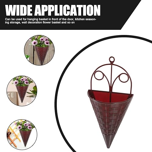 Miniatura 9 de Cesta 5 piezas de ratán colgante de mimbre para macetas colgantes en forma de cono, maceta colgante de mimbre, maceta de pared para pájaros para