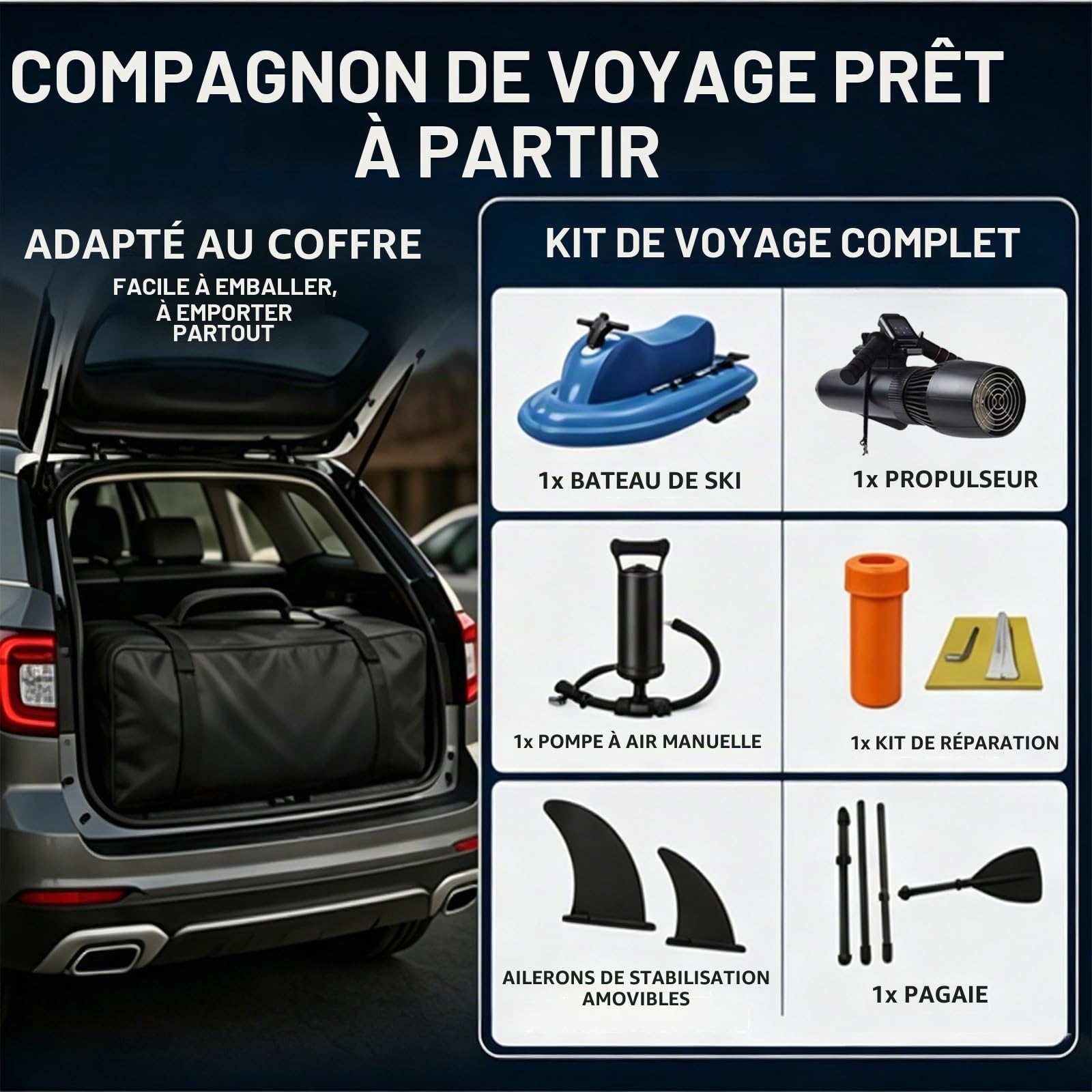 Scooter sous-Marin Électrique 500W et Jet Ski Gonflable pour 2 Personnes Combo, Bateau à Moteur avec Rame Pompe, Flotteur de Piscine Motorisé pour Adultes