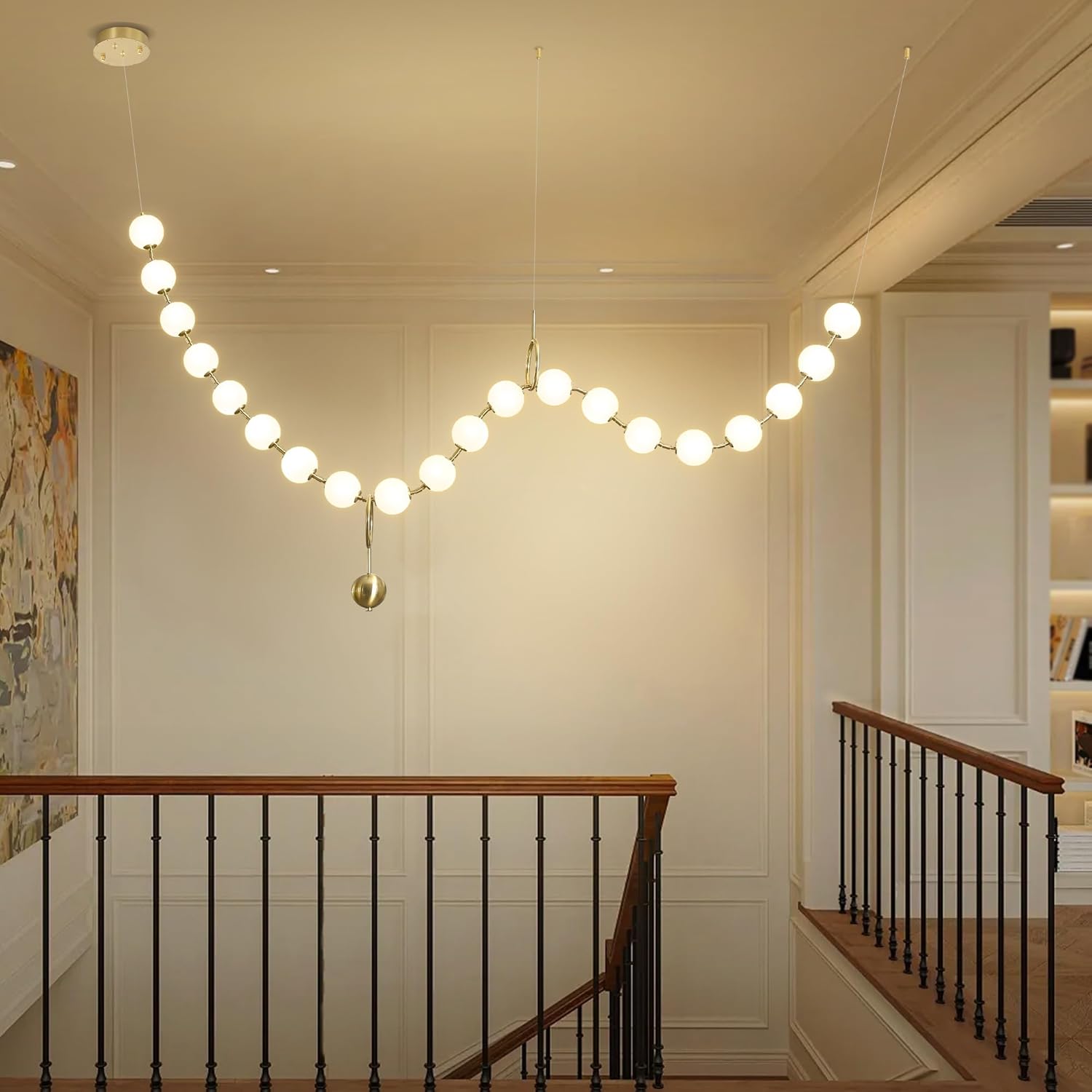 Modern Bubble Chandelier LED Dimmable High Ceiling Light Globe Pendant Lighting for Living Room Dining Room Foyer Gold