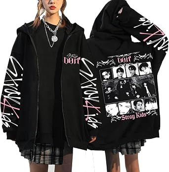 SKZ Hoodie Women Do it Album Jacket Zip Up SKZ Merch Y2K Sweat | Felix,BangChan,Lee Know,Changbin,Hyunjin,Han,Seungmin,I.N,Y2K Streetwear Harajuk Sweatshirt Tops