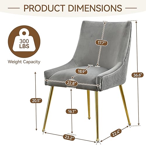 Miniatura 3 de Juego de 2 sillas de comedor de terciopelo, patas doradas, sillas decorativas tapizadas de terciopelo, diseño de respaldo plisado y asa dorada,