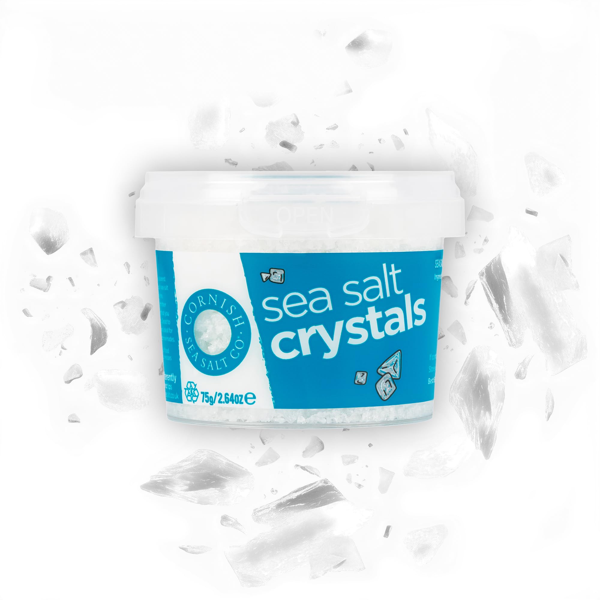 Cornish Sea Salt - Crystals - Crunchy Mineral Crystals with Calcium, Potassium and Magnesium and Reduced Content of Sodium - Spices for Cooking, Cooking Salt - 75g