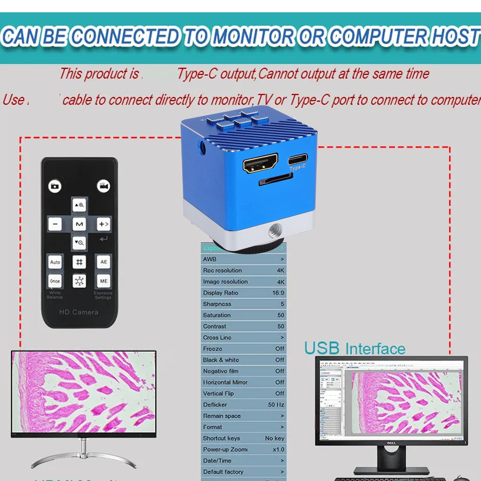 Cámara de Microscopio 4K Sensor Profesional de 8,3 MP Salida USB para Investigadores de Laboratorio
