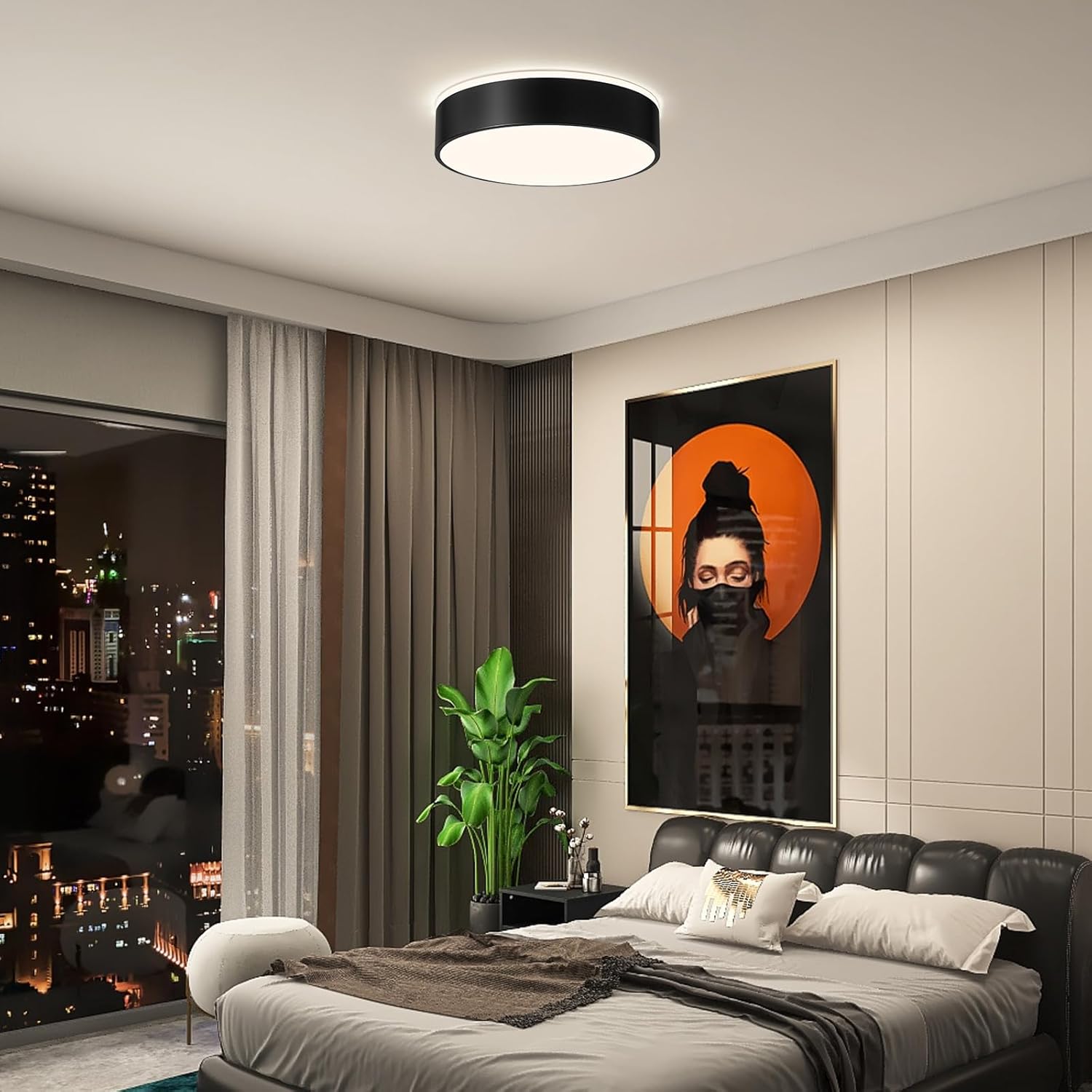 Vikaey Black LED Ceiling Light Modern Flush Mount Light Fixture Round Metal Non Dimmable Ceiling Lamp for Living Room Entryway Bedroom Kitchen 15.74 Inch