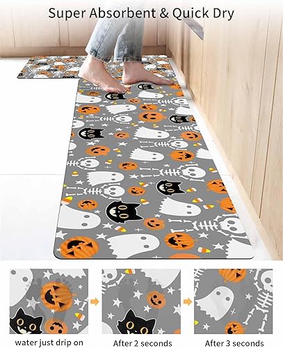 Miniatura 4 de Tapete de baño gris de Halloween para bañera, antideslizante, de secado rápido y absorbente, tierra de diatomeas, fregadero, dormitorio, cocina,