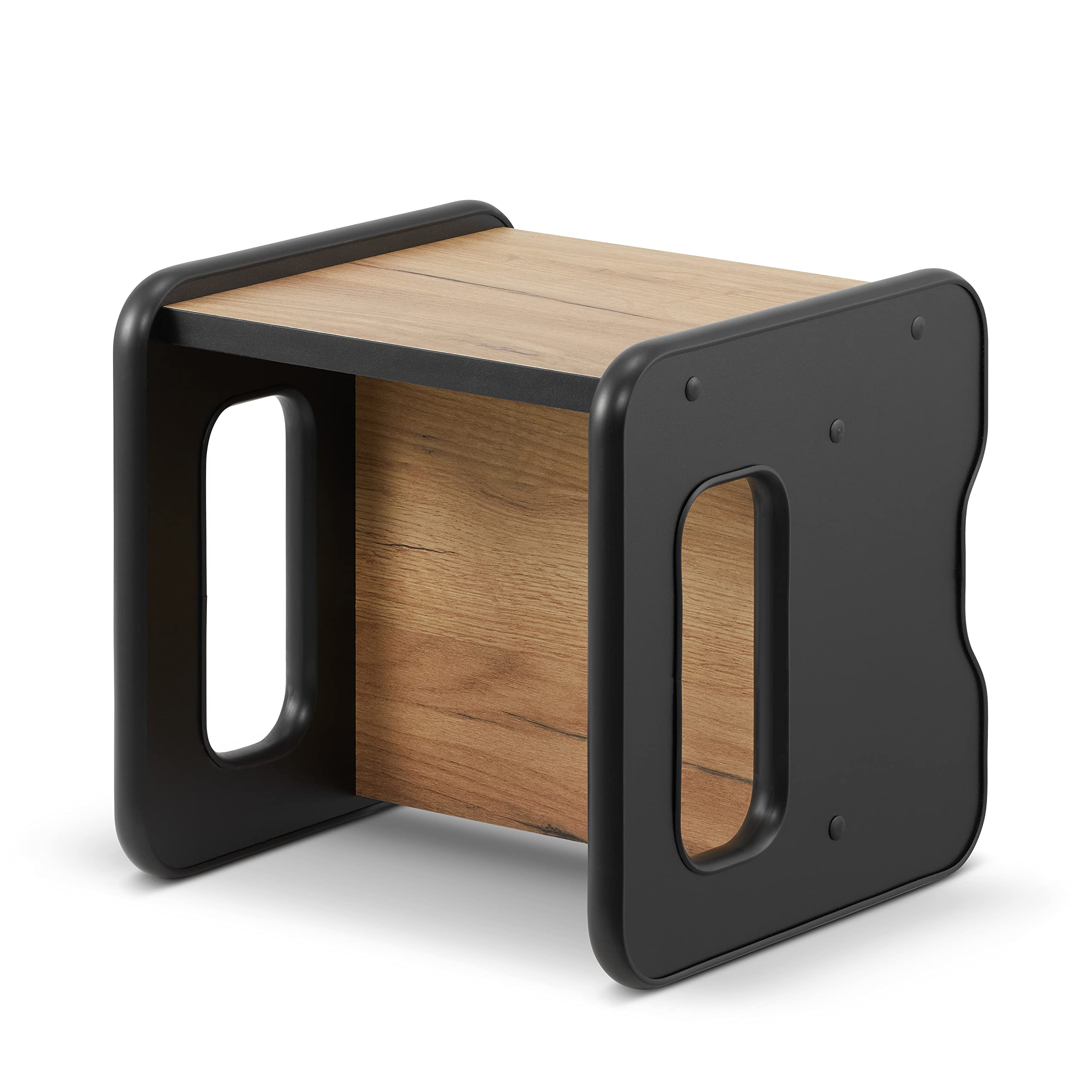 Taburete infantil de madera doble cara convertible en mesa - Negro y Roble