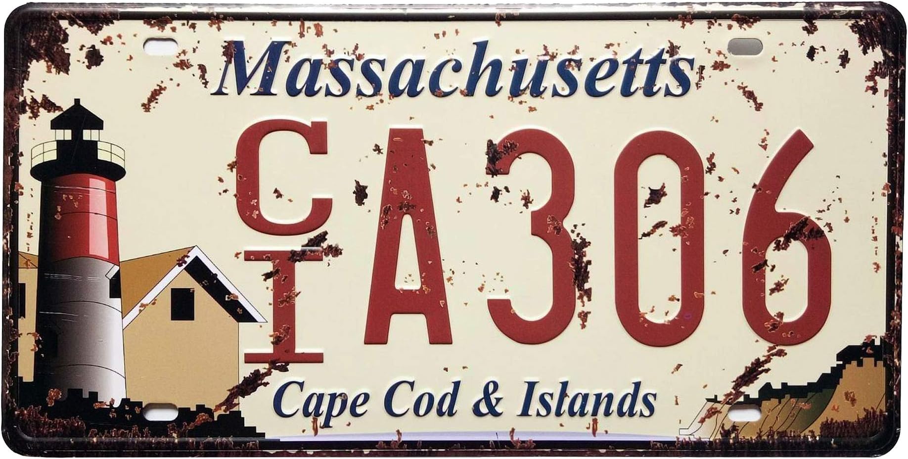 UOOPAIMassachusetts CT A306 Cape Cod & Istands Metal Sign Retro Vintage Auto License Plate, Embossed Tag Size 6" X 12"