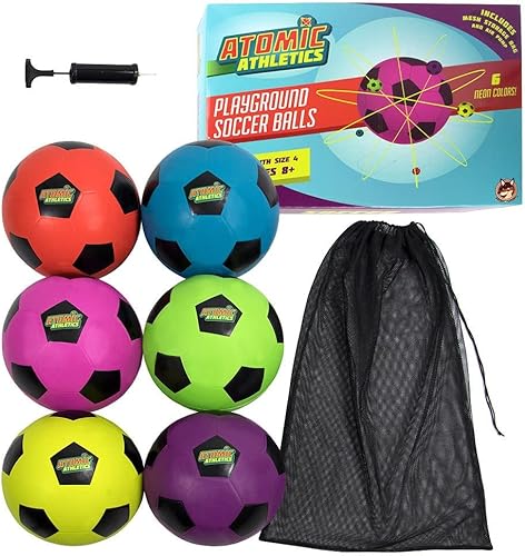 Miniatura 7 de K-Roo Sports Atomic Athletics - Pelotas de goma neón para patio de recreo, paquete de 6 unidades, incluye bomba y bolsa de almacenamiento