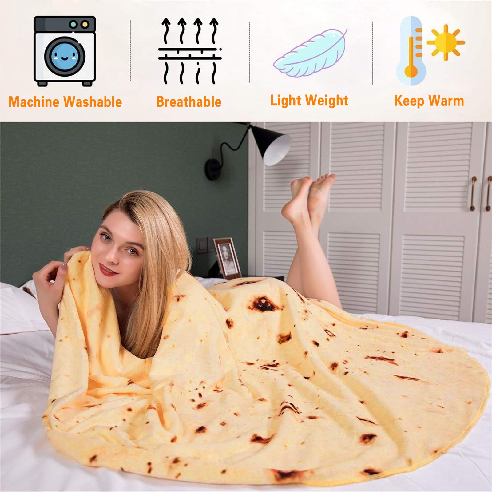 FainFun Coperta Burrito Tortilla 180 * 180 CM Coperta Piadina Adulto in Flanella, Coperta Taco, per Bambino Adulto, Coperta Taco Divertente Creativa(L)