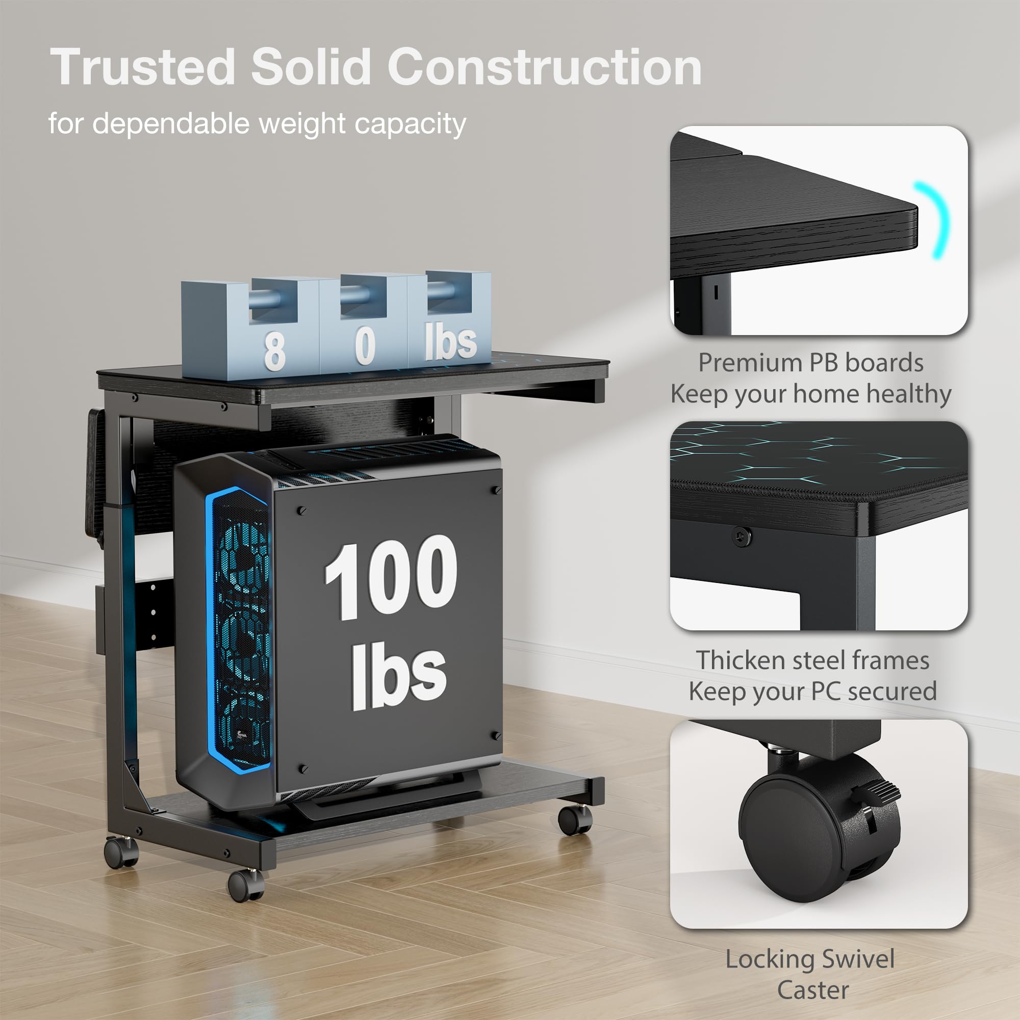 Snapklik.com : Height Adjustable Computer Tower Stand, 2-Tier PC Stand ...