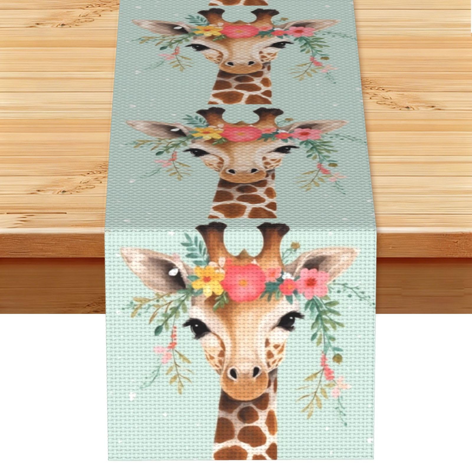 Fodpand Black Rustic Cotton Linen Table Runner, Giraffe With Floral Table Runners 13 X 72 Inches, Modern Elegant Farmhouse Tablecloth, Washable Kitchen Dining Table Decoration For Home Party Decor