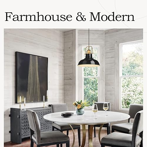 Miniatura 3 de zeyu Lámpara colgante industrial moderna, lámpara colgante de metal simple de 11 pulgadas para cocina comedor, acabado negro y dorado, 016-1 BK+BG